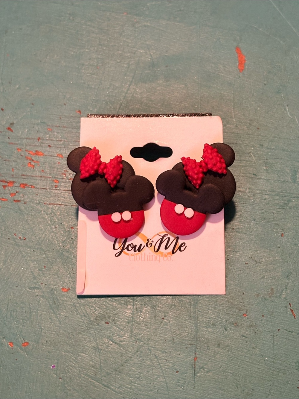 Red and Black Minnie & Minnie Mouse Stud Earrings